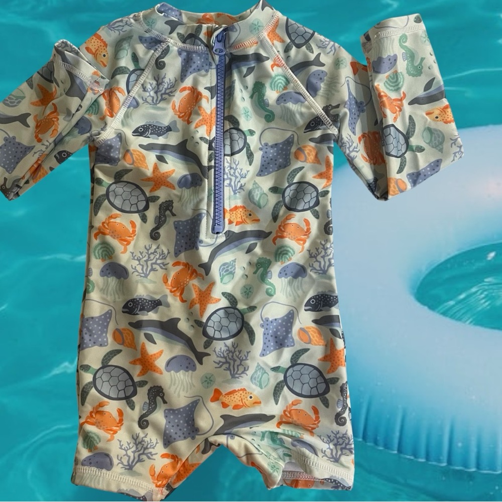 Tommy Bahama Kids Rashguard - Blue and Orange Ocean Print